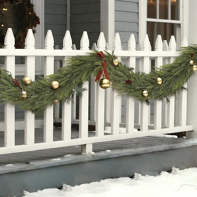 6FT Christmas Norfolk Pine Garland -2PCS, Artificial Pine Needles Garlands Faux Greenery Fake Garland for Holiday Fireplace,Table,Window,Stairs,Mante,Indoor Outdoor Decor