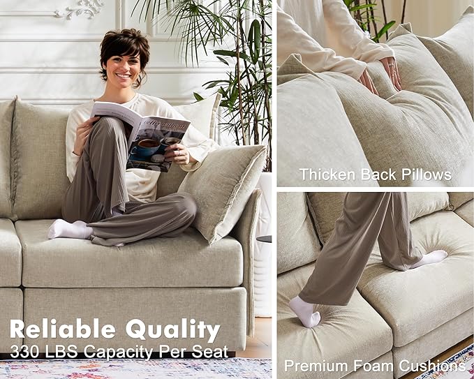 136.4" Oversized Modular Sectional Sofa, U Shaped Convertible Couch with Movable Ottoman, Large 7 Seat Corner Couches for Living Room Deep Seat Beige Chenille