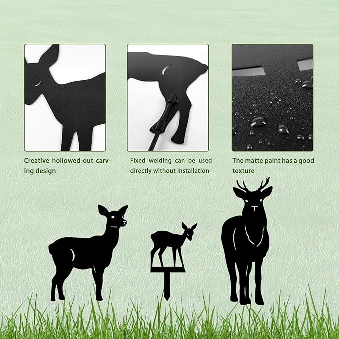 3 Pack Deer Metal Garden Decorative Stakes, Weather Proof Silhouette Statues for Yard, Patio,Outdoor Decor for Deer Lovers and Pet Owners