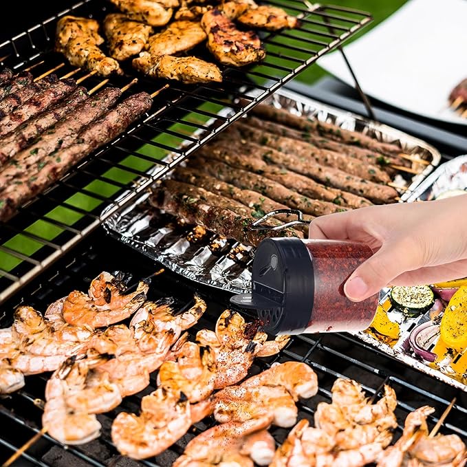 50 Pack 4.7 oz Plastic Spice Jars with Black Cap Empty Clear Plastic Spice Bottle Containers Reusable Seasoning Jars with Shaker Lids for Kitchen Storing and Dispensing Salt Powders