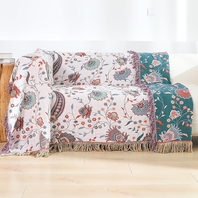 Boho Large Cotton Throw Blanket 80''x90'',Ultra Soft Rustic Quilt,Sofa Throw Cover with Tassels,Farmhouse Lightweight Knitted Throw for Bed,Travel,Couch,Home Decor
