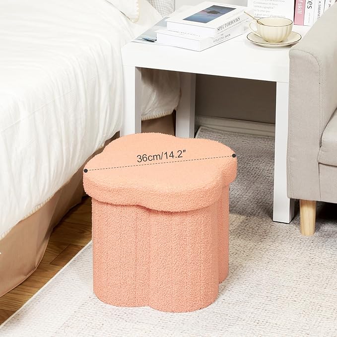 B FSOBEIIALEO Storage Ottoman Cube, Flowers Shaped Ottomans with Storage Foot Stool Footrest for Lving Room, Boucle Ottoman Seat for Dorm Room,Faux Teddy Fur, Orange 12.6"x12.6"x12.6"