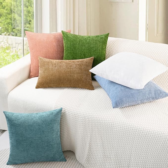 CaliTime Throw Pillow Covers Decorative 16 X 26 Inches Pack of 2 Cozy Chenille Cushion Cases for Couch Sofa Bed Living Room Home Dusty Pink