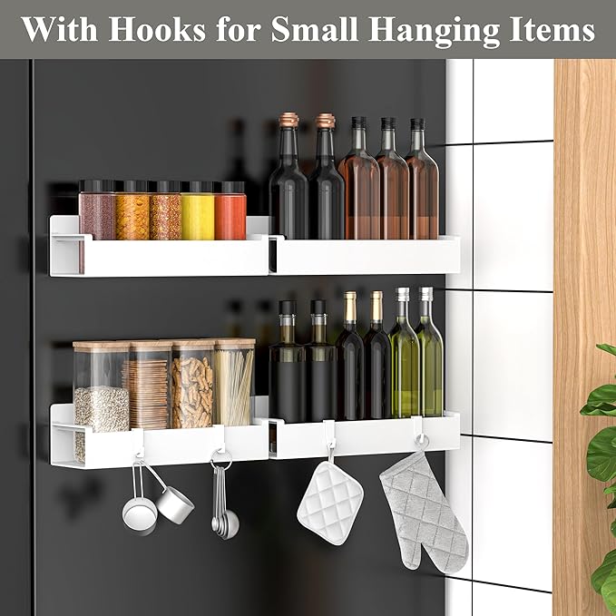 4 Pack Magnetic Spice Rack Organizer for Refrigerator and Oven, White Fridge Organizers and Storage for Kitchen