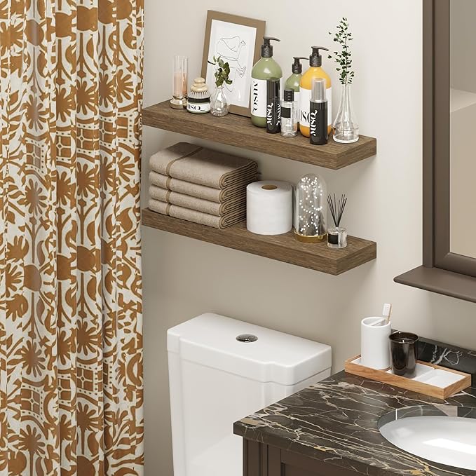 BAMEOS Floating Shelf, 24x6 Wall Shelf,Decor Wall Mounted Shelves,Hanging Shelf Set for Bathroom Kitchen Living,Kitchen,Room Bedroom Storage