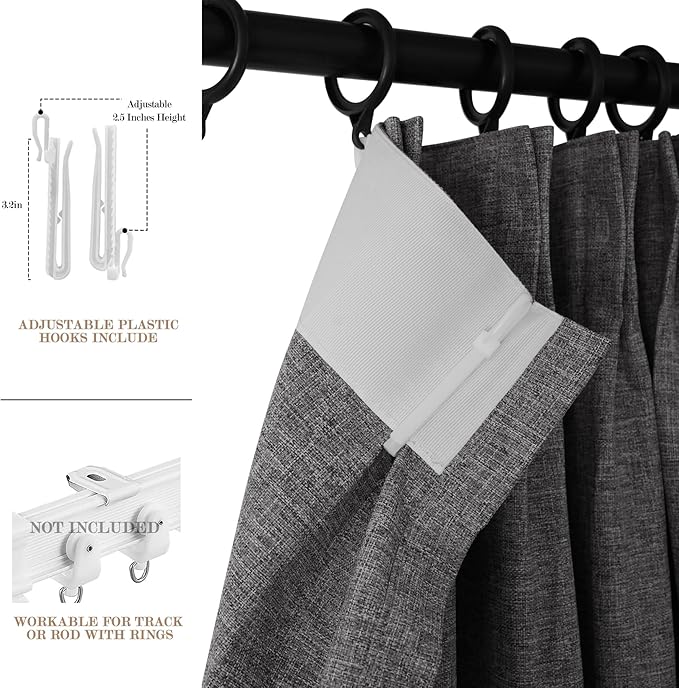 120" Wx96 L Linen Room Divider Drapes for Doorway/Glass Window/Sliding Door/Patio, Extra Wide Pinch Pleated Full Blackout Curtains for Girls Boys Teen Kids Room, 1 Panel, Natural Grey