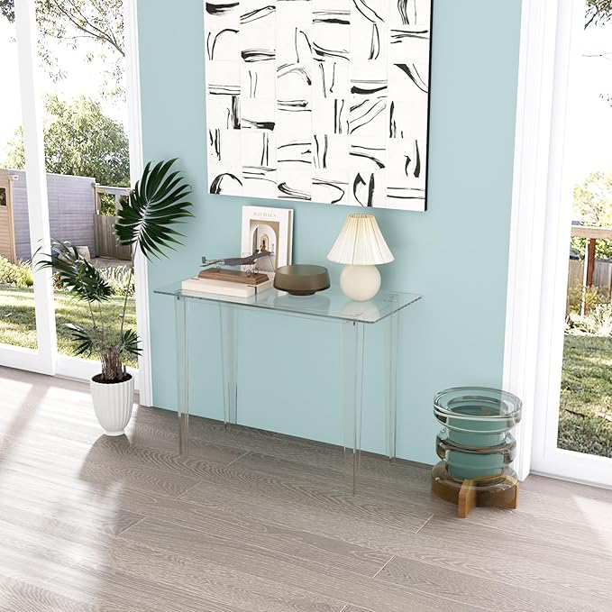 Acrylic Desk, Modern Study Table for HomeOffice-Extended Surface Multi-Purpose Console & EntrywayTable, Sturdy Lightweight Design (42.5-inch, Transparent)