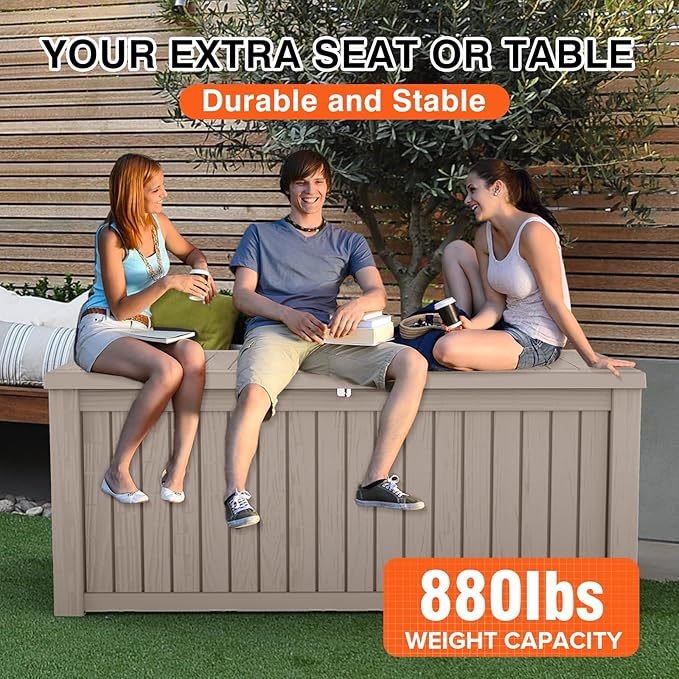 152 Gallon Deck Box Waterproof, UV Resistant Resin Outdoor Storage Box with Hydraulic Rod, Lockable Design and Enhanced Durability for Patio, Garden, and Poolside Use