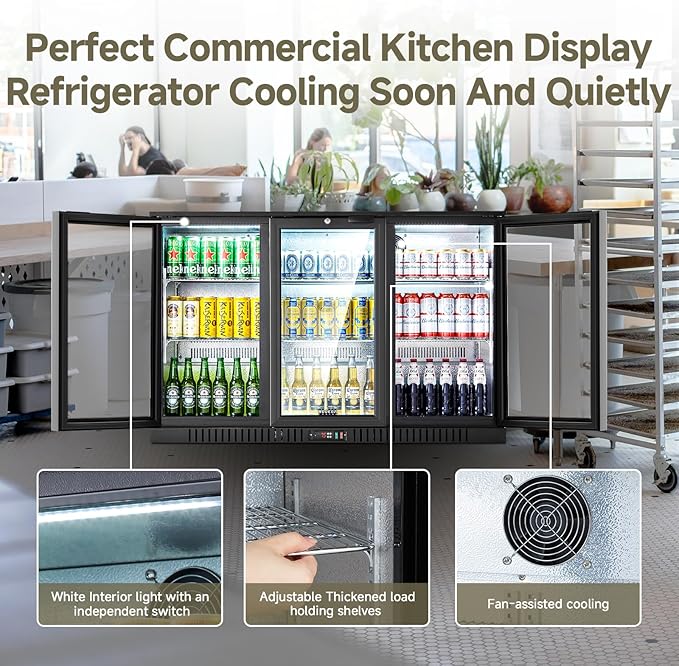 BODEGACOOLER Back Bar Cooler With 3 Glass Doors,11.4 Cu.Ft Commercial Back Bar Fridge with LED Lighting,Counter Height Bar Outdoor Beverage Cooler for Beer,Soda Drinks,Wine