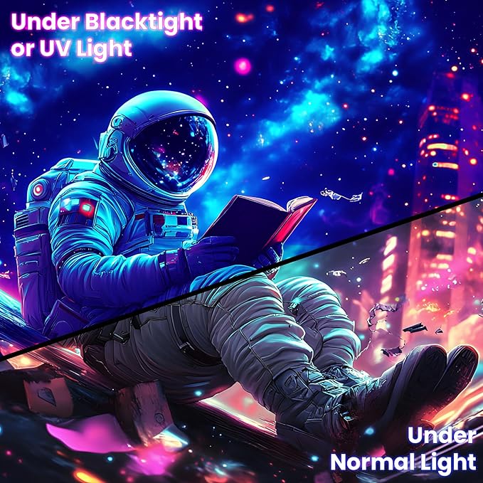 BVBOX Astronaut Space Blacklight Tapestry 79"x59", UV Reactive Astronaut Reading Universe Galaxy Planet Glow in Dark Tapestries, Black Light Neon Upright Poster Wall Hanging Backdrop Decor for Bedroom Living Room