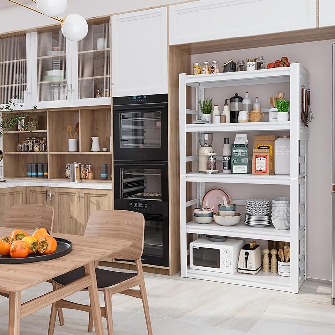 Book Shelf, 5 Tier Bookshelf, Industrial Bookcase Modern Bookshelves for Book/CD/Movie, Metal Shelving Unit for Living Room Home Office Kitchen, White