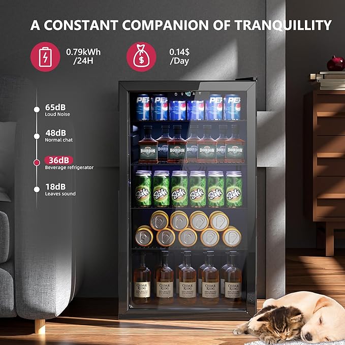 Beverage Refrigerator and Cooler, 126 Can Mini fridge with Plastic Door, Beverage Cooler with Digital Temperature Display & Adjustable Shelves for Soda Beer or Wine, Black
