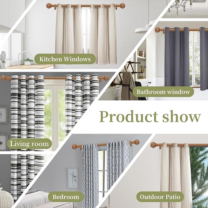 2 Pack Wood Curtain Rods for Windows 66 to 120 Inch,1 Inch Adjustable Curtain Rod Set,Heavy Duty Curtain Rods,Wooden Netted Texture Drapery Rods,Single Window Curtains Rods 66-120",Brown Wood