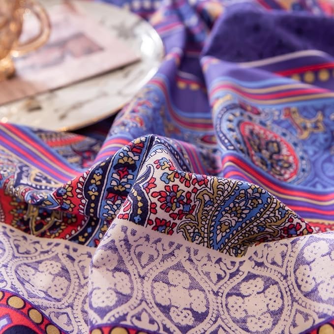 ABREEZE Bohemian Vintage Twin Size Floral Cotton Bedding Set 3Pcs Duvet Cover Set Boho Purple Paisley 100% Egyptian Brushed Cotton Reversible Home Bedding Collection