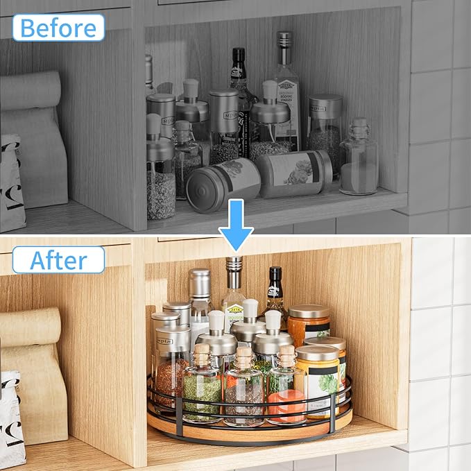 13" Lazy Susan Turntable Organizer - Wood Round Lazy Susan for Cabinet Kitchen Countertop Pantry Cupboard Dining Table Bathroom Coffee Bar Spice Storage Home Decor