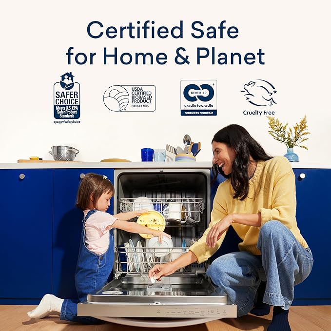 BLUELAND 100% Plastic-Free Dishwasher Detergent Tablets, 36 Count, Free & Clear, Eco-Friendly Dishwashing Pods, Natural, Sustainable