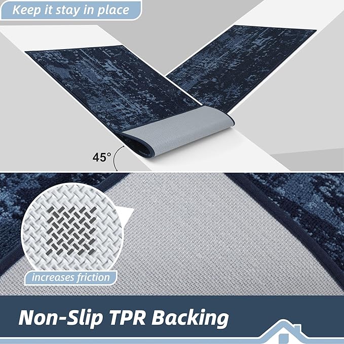 BEQHAUSE Dirt Trapper Door Mat 24"x36" Non-Slip Door Mats Washable Entryway Rugs Stain Resistant Doormat Absorbent Welcome Floor Mat for Front Back Door, Muddy Wet Shoes & Paws,Blue