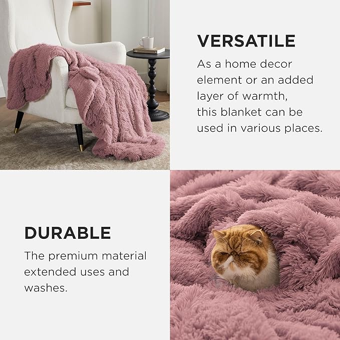 Bedsure GentleSoft Fluffy Dusty Pink Blankets Queen Size for Bed, Thick Sherpa Faux Fur Fleece Fuzzy Plush Winter Warm Soft Queen Blankets, Bedroom Decor Pink Gifts Cozy Gifts for Women Men, 90x90