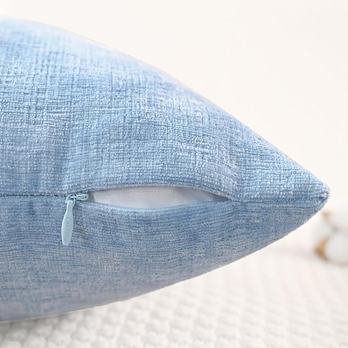 CaliTime Throw Pillow Covers Decorative 20 X 20 Inches Pack of 2 Cozy Chenille Cushion Cases for Couch Sofa Bed Living Room Home Baby Blue