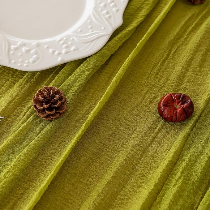 6pcs Moss Green Cheesecloth Table Runner Gauze 120 Inch 10 FT Rustic Boho Cheese Cloth Runner for Wedding Baby Shower Bridal Shower Birthday Party Long Sheer Home Decorations