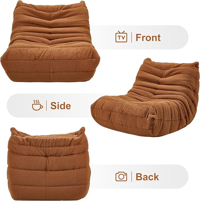 Bean Bag Chairs for Adults Giant Bean Bag Chair Memory Foam BeanBag Chair Big Bean Bag Sofa with Filler Faux Fur Fireside Beanbags Lazy Sofa for Living Room Bedroom Dorm Office (Brown Teddy)