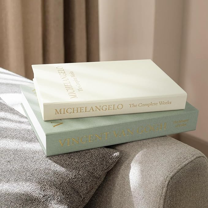 Aesthetic Decorative Books -Set of 2 Minimalist Linen Hardcover Faux/Fake Books for Coffee Table Home Decor Living Room Decoration, Photo Storage or as a Keepsake Box(Sage-beige-artist)