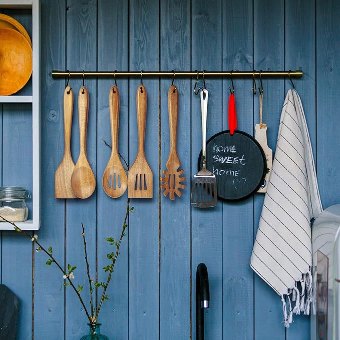 Acacia Wooden Spoons for Cooking: 5-Piece Kitchen & Cooking Utensils Set - Wooden Spatula, Slotted & Pasta Spoon - Essential Wooden Utensil Set