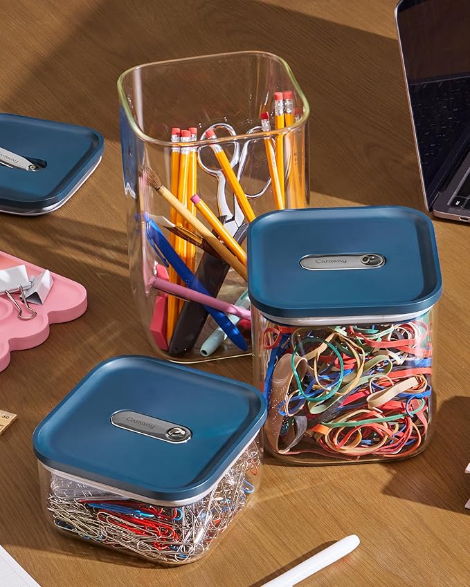 Caraway 4qt Glass Airtight Food Storage Container with Lid – Non-Toxic, BPA-Free Kitchen Storage Container – Stackable, Space-Saving Airtight Container for Dry Goods and More - Gray