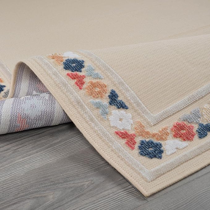 Beverly Rug Outdoor Rug 5x7 Modern Bordered Area Rugs for Indoor and Outdoor Patio Easy to Clean Non Shedding Living Room Porch Garden Washable Outside Carpet (5 x 7 Beige)