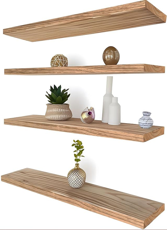 24 Inch Floating Shelves for Wall Rustic Light Wood Wall Shelves for Bedroom Set of 4