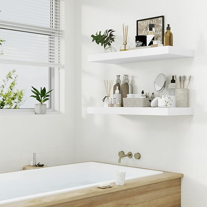 12" Deep White Floating Shelves,Over Toilet Long Wall Mounted Modern Farmhouse 36 inches,Wall Shelves with Invisible Brackets for Bedroom, Bathroom, Living Room, Kitchen, Set of 1