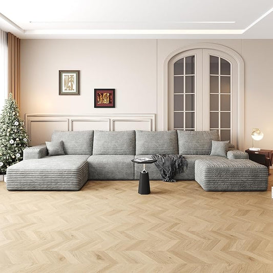 136" Sectional Couches for Living Room Modern Modular Sofa with L-Shape Couchs Upholstered Boneless Couch Deep Seat Sectional Couch with Chaise (Grey, Left Facing Chaise+3Seaters+Ottoman)