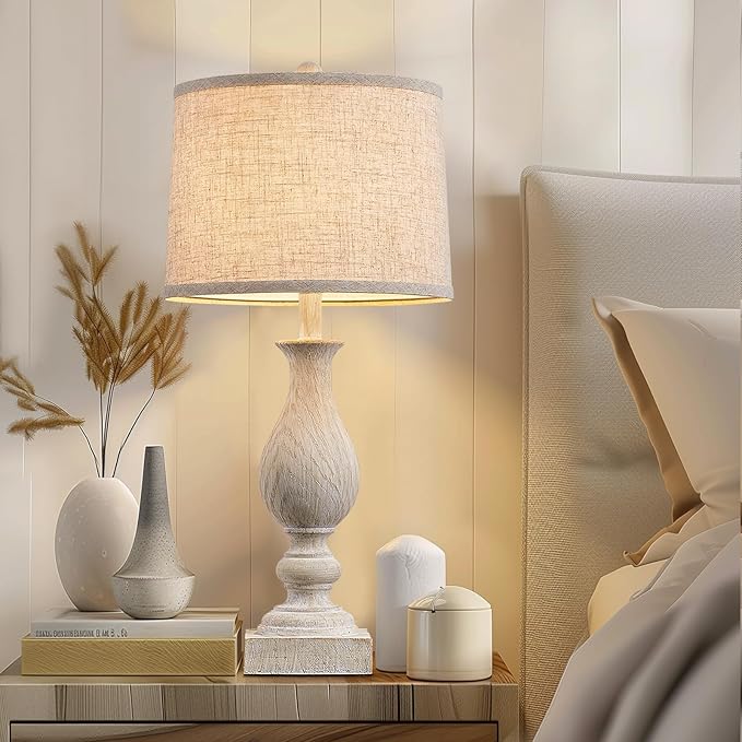 28'' Tall Farmhouse Table Lamps for Living Room, Bedroom Lamps Set of 2 with USB C+A Charging Ports, Rustic Farmhouse Nightstand Lamps for Bedside, Traditional Side Table Lamp with Fabric Shade