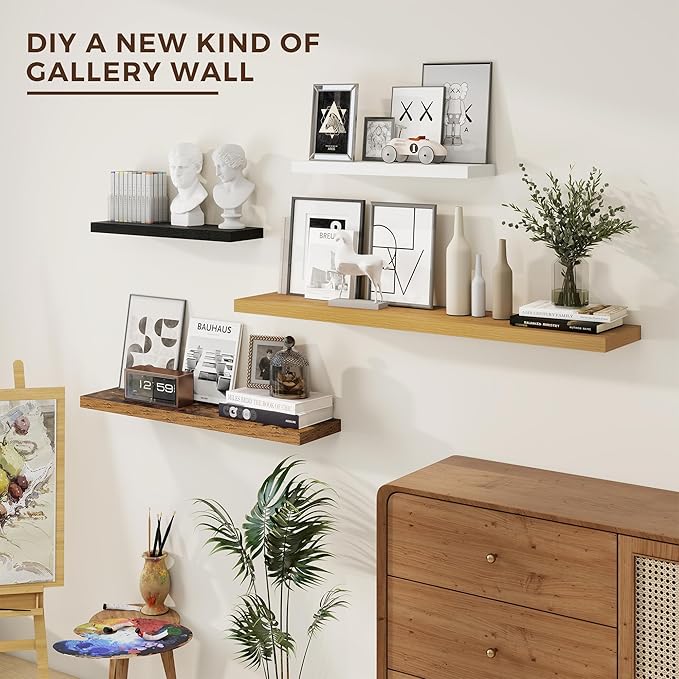 36 inch Floating Shelves Wall Shelves for Office with Invisible Brackets, 8 inch Deep Shelves for Bathroom, Living Room, Kitchen, Office, 36x7.9 inch deep Set of 2, Black