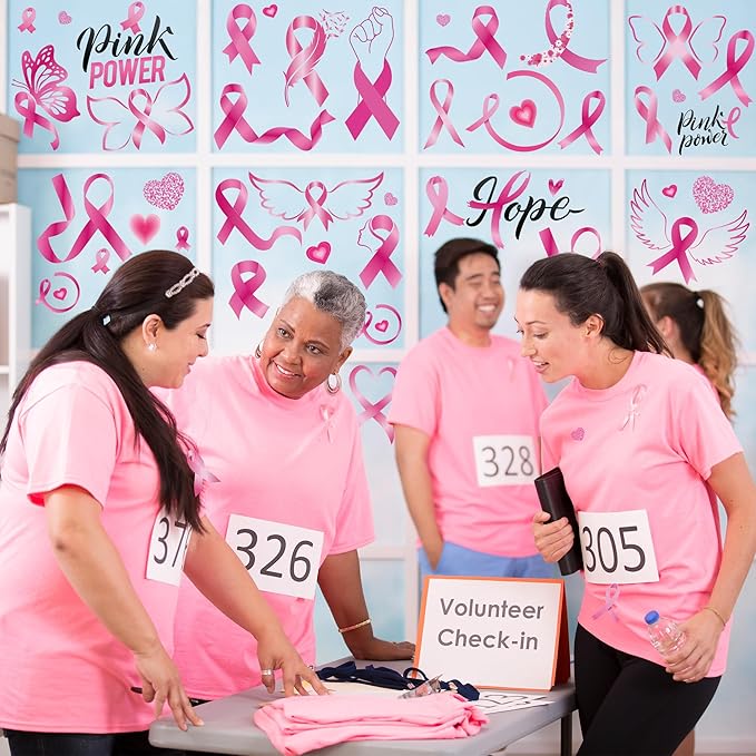 9 Sheets Breast Cancer Awareness Window Clings, 77 Kinds of Pink Window PVC Stickers for Pink Ribbon Decorations, Hope Fight Cancer Theme Windows Decals for Glass Home Decor Supplies