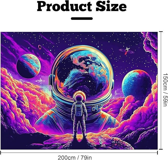 BVBOX Astronaut Space Blacklight Tapestry 79"x59", UV Reactive Astronaut Universe Planet Glow in Dark Tapestries, Black Light Neon Upright Poster Wall Hanging Backdrop Decor for Bedroom Living Room