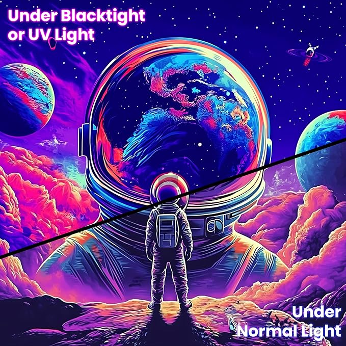 BVBOX Astronaut Space Blacklight Tapestry 79"x59", UV Reactive Astronaut Universe Planet Glow in Dark Tapestries, Black Light Neon Upright Poster Wall Hanging Backdrop Decor for Bedroom Living Room