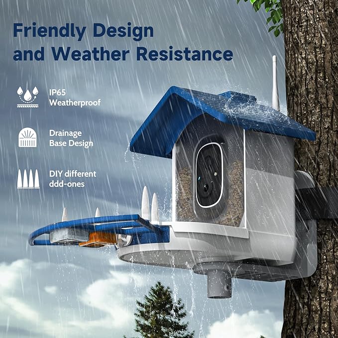 Bird Feeder with Camera Bird Feeders for Outdoors with Solar Panel, AI Identification, Ideal Gift for Lovers Friends and Parents, Navy Blue