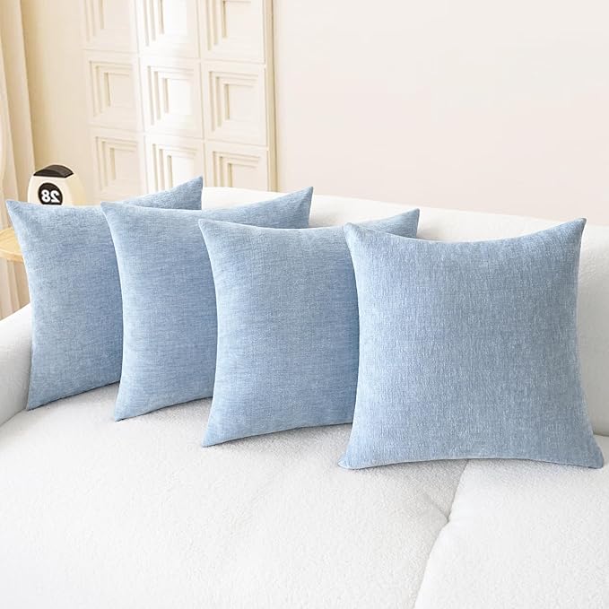 CaliTime Throw Pillow Covers Decorative 18 X 18 Inches Pack of 4 Cozy Chenille Cushion Cases for Couch Sofa Bed Living Room Home Baby Blue