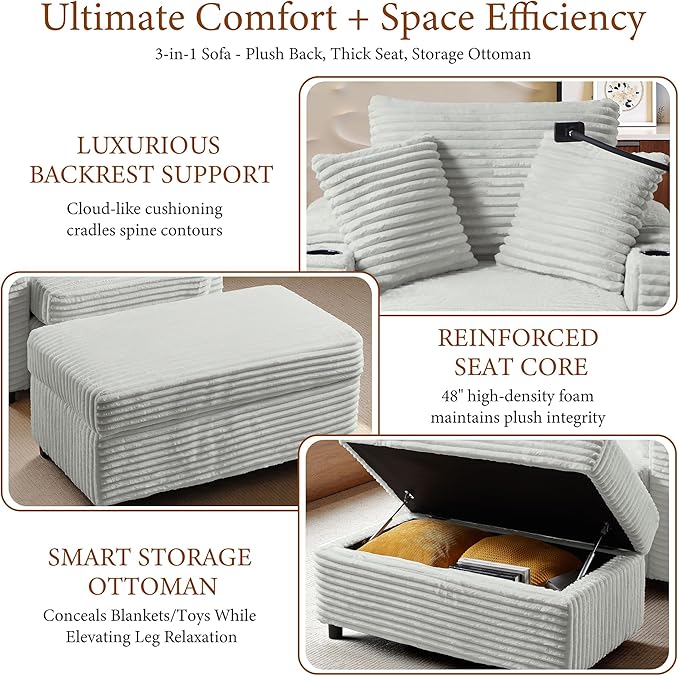 Accent Chair with Storage Ottoman Upholstered Living Room Chairs for Reading Chair with Chaise Lounge Chairs Indoor, Comfortable Armchair for Bedroom