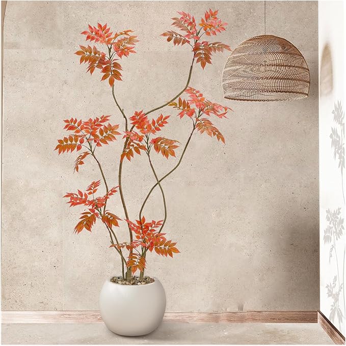 Artificial Mahonia Fortunei Tree 6ft,Tall Fake Plant Artificial Sumac Tree, Faux Plants Indoor Fake Plants Decor with Pots for Home Office Bathroom Bedroom Living Room Decorations Housewarming