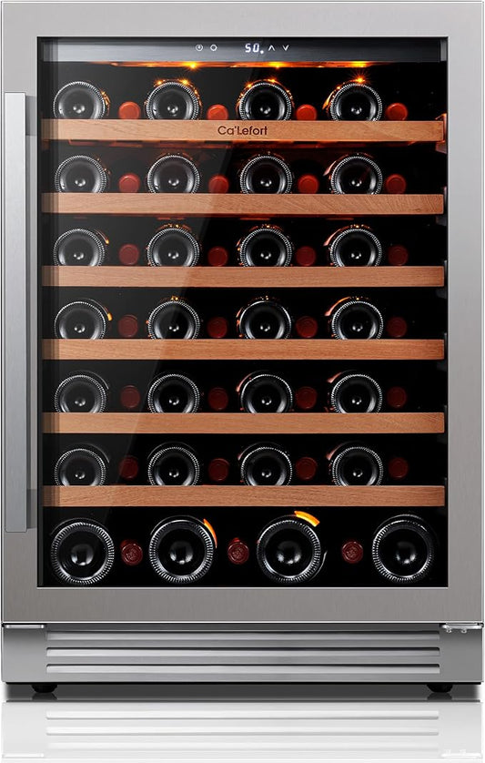 Ca'Lefort 24 Inch Wine Fridge, 54 Bottle Wine Cooler Refrigerator, 40-65°F Wine Refrigerator Glass Door, 3 LED Wine Fridge, Built-in or Freestanding Wine Fridge for Home/Bar/Kitchen (5.65 cu.ft)