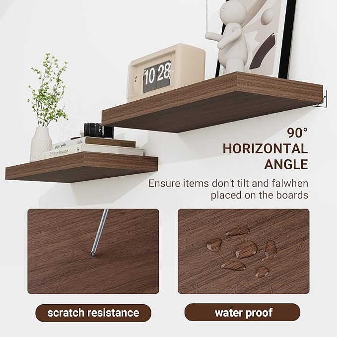 48 Inch Floating Shelves, 48"x9.25"x1.5" Inch Deep Floating Shelves for Wall, Wooden Shelves for Bathroom, Bedroom, Living Room, Walnut