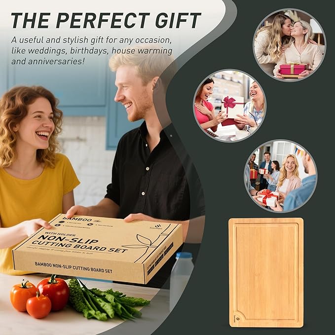 Bamboo Cutting Board Set Non Slip Feet with Holder Over Sink Kitchen Gadgets Seller 2025 First Apartment Must Haves Things Stuff Accessories House Warming Decor Housewarming Hostess Host Gifts