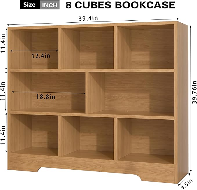 Book Shelf Set of 2, 8 Cubes Storage Organizer, Freestanding Wooden Bookshelf Cube Shelf for Bedroom, Living Room, Home Office, 3-Tier Open Bookshelf Wooden Bookcase