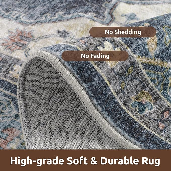 AMOAMI-2X3 Small Rug-Washable Rugs Entryway Mat Indoor-Soft Vintage Non Slip Rugs for Kitchen Laundry Room Bathroom Blue Decorative Accent Rug for in Front of Sink 24 Inch x36 Inch