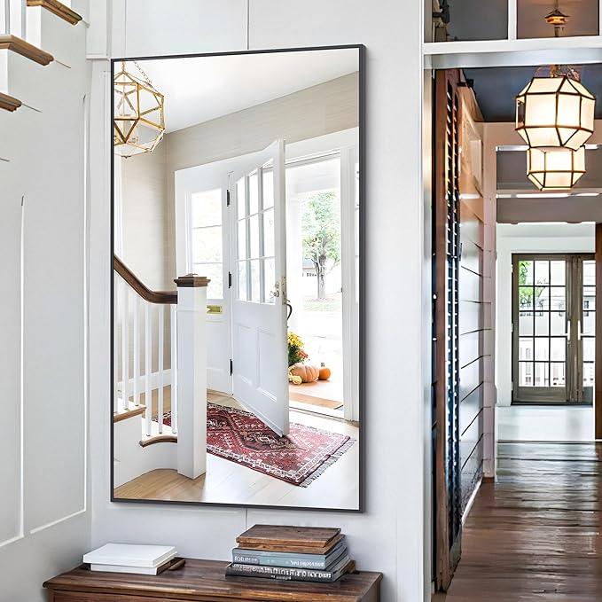 48x24In Black Bathroom Mirror for Wall, Rectangle Mirrors with Metal Frame, Bathroom Rectangular Mirror Modern Wall Mirror for Bedroom Living Room, Entryway Hangs Horizontal or Vertical