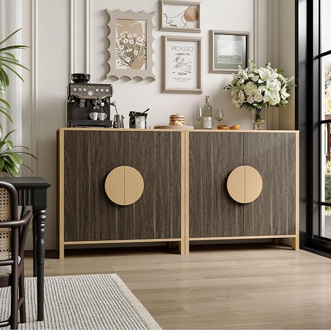 65 Inch TV Stand, Mid Century Modern Entertainment Center with Storage Cabinets & Adjustable Shelves, Media Console TV Credenza for Living Room, Dining Room, Hallway, Walnut