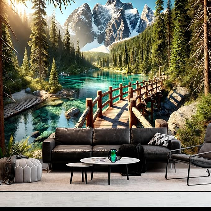 BSFHH Nature Tapestry Forest Tree Sea Cave Wall Hanging, Stream Through Rainforest Landscape Wall Art Tapestry for Bedroom Living room (Snow Scene, 110" × 87", Unframed)