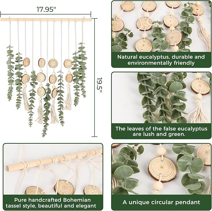 Artificial Eucalyptus Wall Decor Fake Greenery Leaves Stems Home Decor Wall Hanging Plants Boho Rustic Farmhouse Decor for Bedroom Kitchen Dining Room Livingroom Bathroom Livingroom (Small)